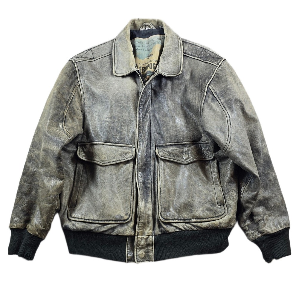 Vintage Aeropostale Leather Bomber Jacket Mens Large 42 Distressed Flight A-2